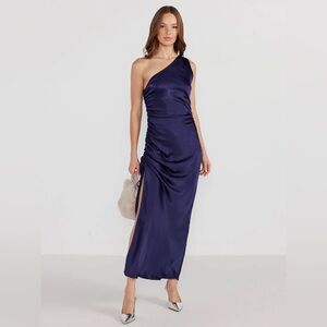 Elegant One-Shoulder Navy Dress